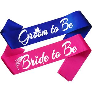 2 x 2pcs Bride to Be and Groom to Be Sash, Bridal Shower Sashes Bachelor Decorations Just Married Gift Engaged Decor Engagement Accessories Bachelorette Party Supplies, Hot Pink+Royal Blue
