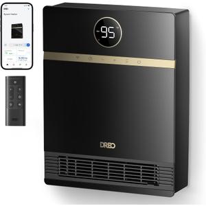 DREO Smart Wall Heater, IP24 Electric PTC Space Heater for Indoor Use, 30 Oscillation, Adjustable Thermostat, Remote Control, Works with Alexa, 24H Timer, Easy-mounted for Bedroom, Office (Black)