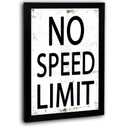 QIYFFBN Black Wood Framed Car Wall Art No Speed Limit Retro Racing Canvas Sign Wall Decor Vintage Man Cave Race Picture Print for Teen Boys Room Garage Nursery Bedroom Painting(16x24in)