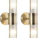 Brushed Bronze Wall Sconces Set of Two, Bathroom Sconces with Glass Rods Shade, Modern Vanity Sconces Lighting Over Mirror, Wall Light Fixtures for Living Room Bedroom (Bulbs Not Included) (19.69 inch)