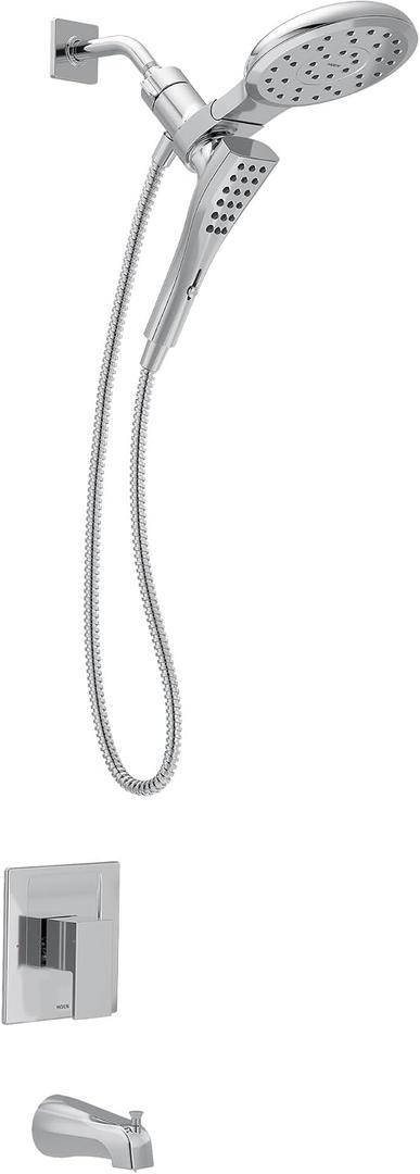 Moen Revyl Chrome Detachable Handshower and Rainfall Shower Head with Handle, Tub Spout, and Metal Hose, 82771