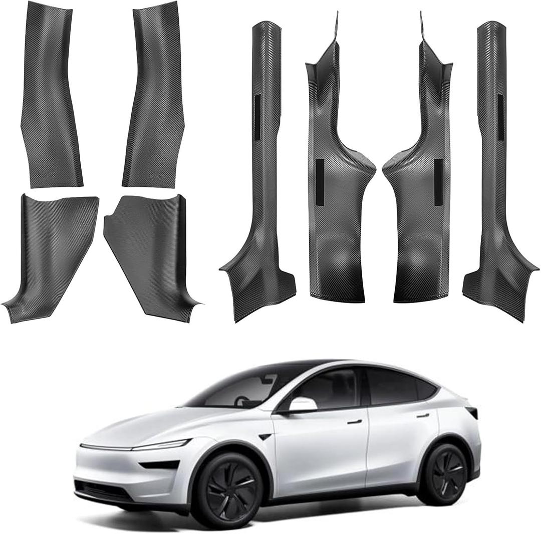 8PCS Door Sill Protector for Tesla Model Y Juniper 2025-2026, Carbon Fiber Pattern Entry Guard with Extended A&B&C Pillar Protection, Anti-Kick Waterproof PP Material Interior Scuff Plate Accessories
