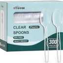 [300 Count] Clear Heavy Duty Plastic Spoons, Disposable Silverware Spoons Bulk, Plastic Cutlery Utensils Set, Solid