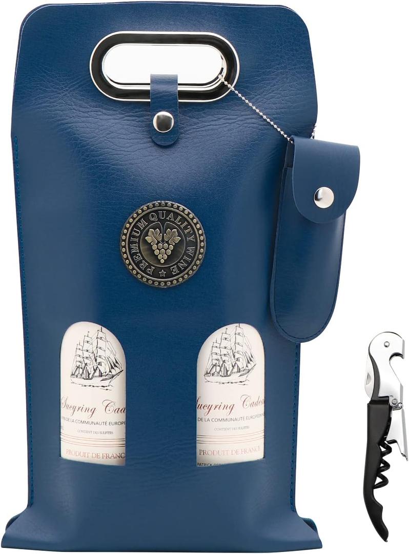 Wine Bag Leather Wine Gift Bags with Wine Opener Wine Tote Carrier Bag Wine Bottle Bags for Wedding, Birthday,Travel, Parties,Christmas