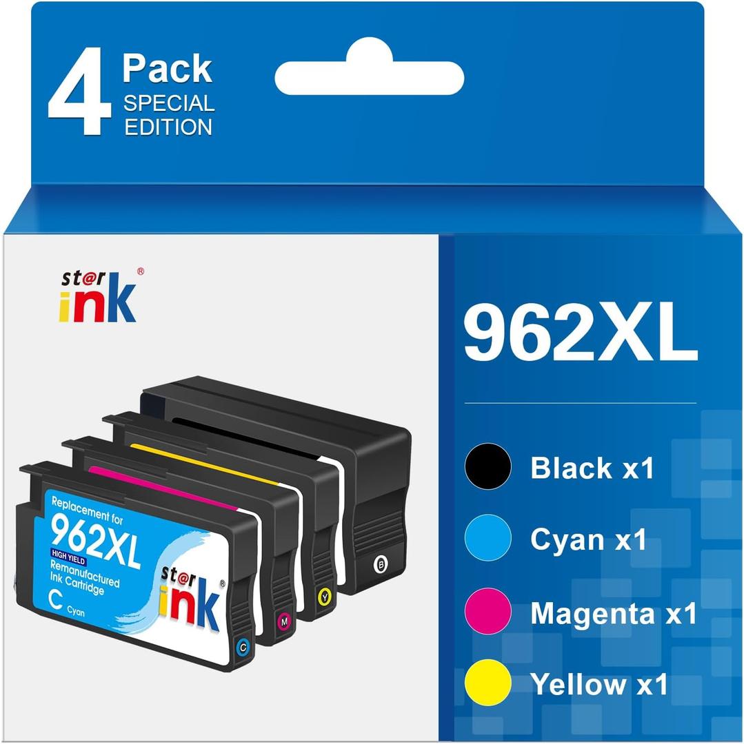 Starink 962 962XL Ink Cartridges for HP962XL/ 962 Ink Replacement for HP 962XL Ink Cartridges Combo Pack Work for HP Officejet Pro 9010 Ink 9015 9018 9020 Printers (4-Pack, 962 XL Ink)
