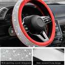 Diamond Leather Steering Wheel Cover, 15 Inch Bling Crystal Rhinestone Anti-Slip Wheel Protector, Universal Sparkling Elegant Diamond Steering Wheels Cover for Women Girl (White&Red)