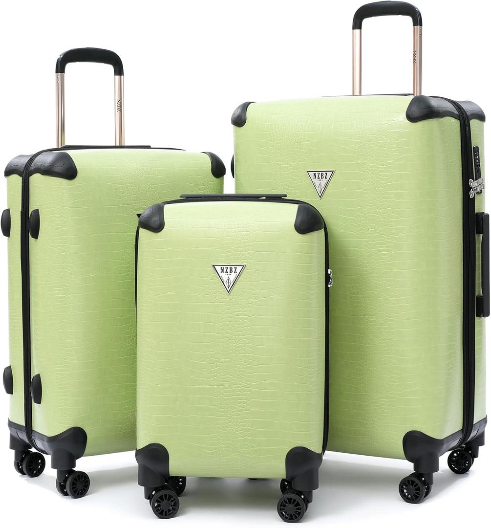 NZBZ 3 Piece Vintage Luxury Luggage Set, Lightweight Retro Suitcase with Double Spinner Wheels, TSA Lock, Large Capacity for Travel (Green 2, 20inch & 24inch & 28inch)
