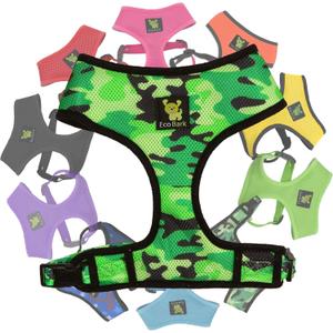 EcoBark Dog Harness - Eco-Friendly Max Comfort Harnesses - Luxurious Soft Mesh Halter - Over The Head Harness Vest- No Pull and No Choke for Puppy, Toy Breeds & Small Dogs (Medium, Camo)