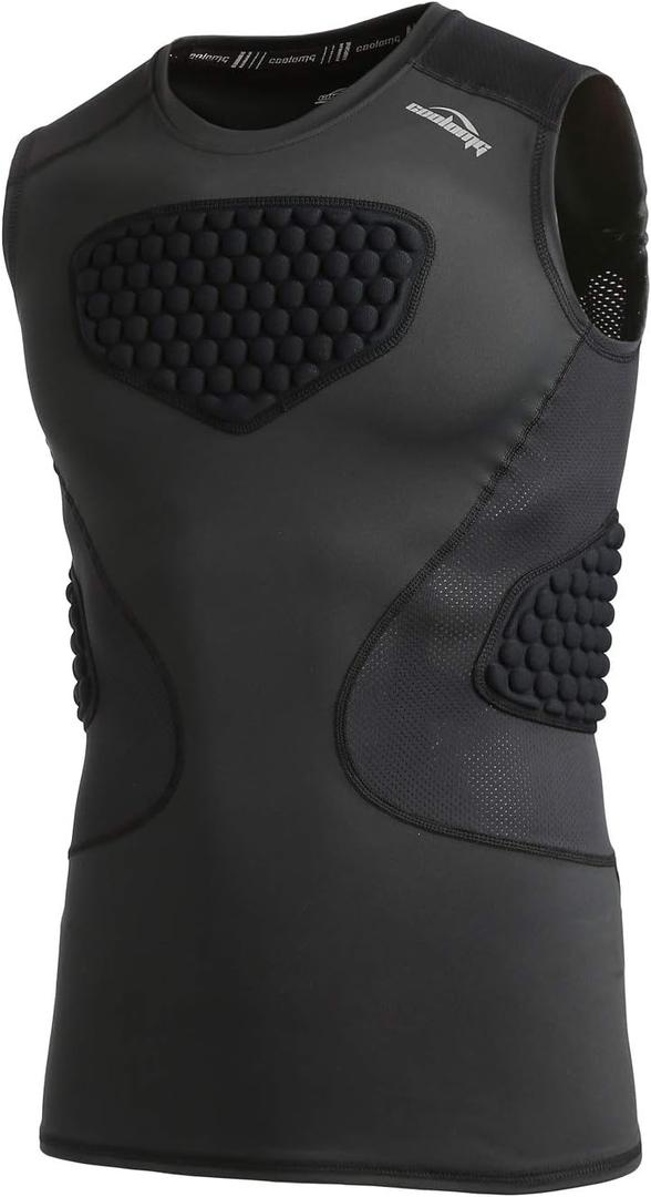 COOLOMG Youth Baseball Chest Protector Padded Compression Shirt Softball Football Lacrosse Rib Heart Sternum Guard (Large, Black)