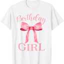 Birthday Girl Pink Coquette Aesthetic Bow Girly Y2K Women T-Shirt, Size L