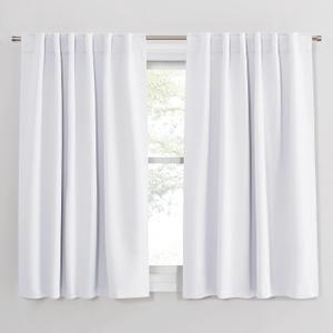 PONY DANCE White 50% Lighting Blocking Curtains for Kitchen, Short Non-See-Through Thermal Insulated Room Darkening Back Tab Small Drapes for Nursery Bedroom Window, W52 x L45, Pure White, 2 Panels