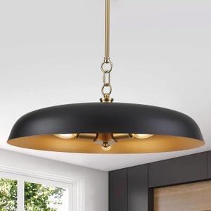 Oversized Large Pendant Lights 20 Inch, 3-Lights Black and Gold Metal Dome Chandelier, Industrial Pendant Lights Kitchen Island Ceiling Hanging Light for Dining Room Over Table, Bar, Cafe