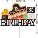 Pirate Happy Birthday Cake Topper Black Glitter Cake Decorations Pirate Ship Nautical Sailing Treasure Adventure Kids Boys Men Pirate Themed Party Supplies
