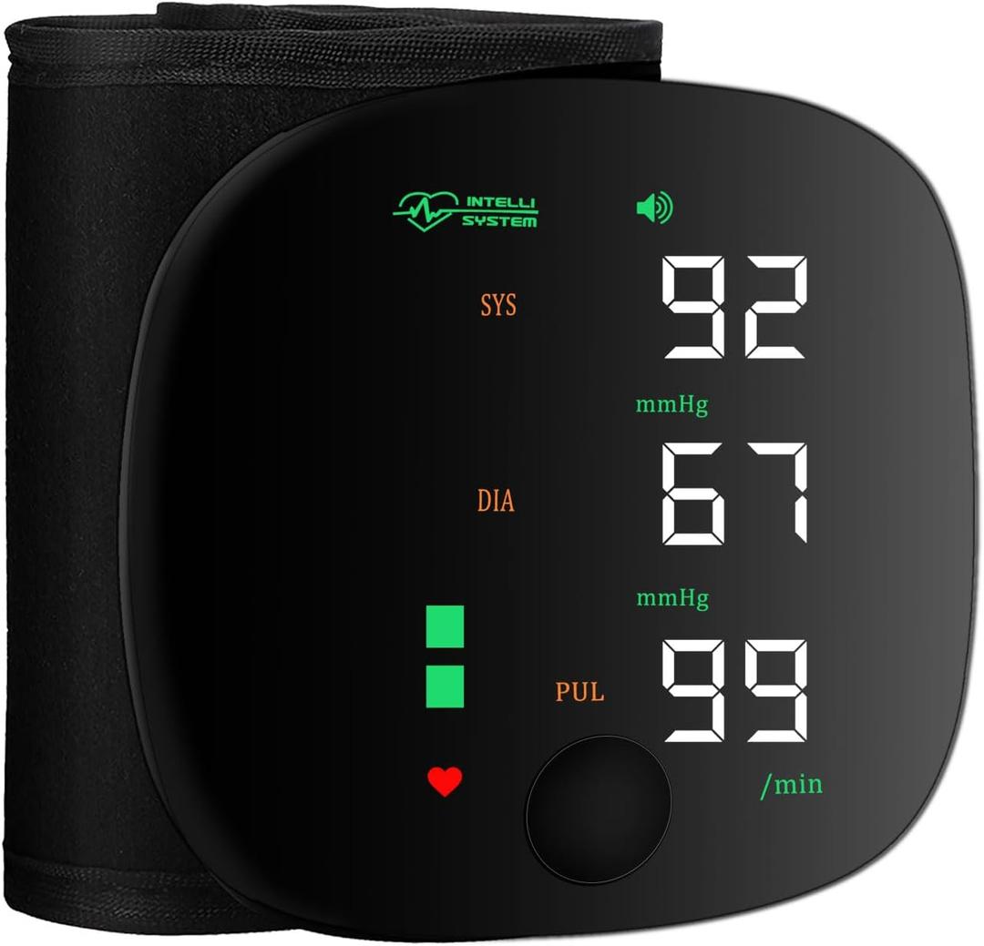 Wrist Blood Pressure Monitor, Rechargeable Monitors for Home Use with Digital Large Display, Voice Broadcast, Blood Pressure Machine, Carrying Case