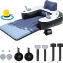 Motorized Pool Float for Adults, Inflatable Pool Lounger with Built in Dual Motor, Cup Holders, Backrest, Foot Pump for Lake, Beach, Summer Party, Color-Block