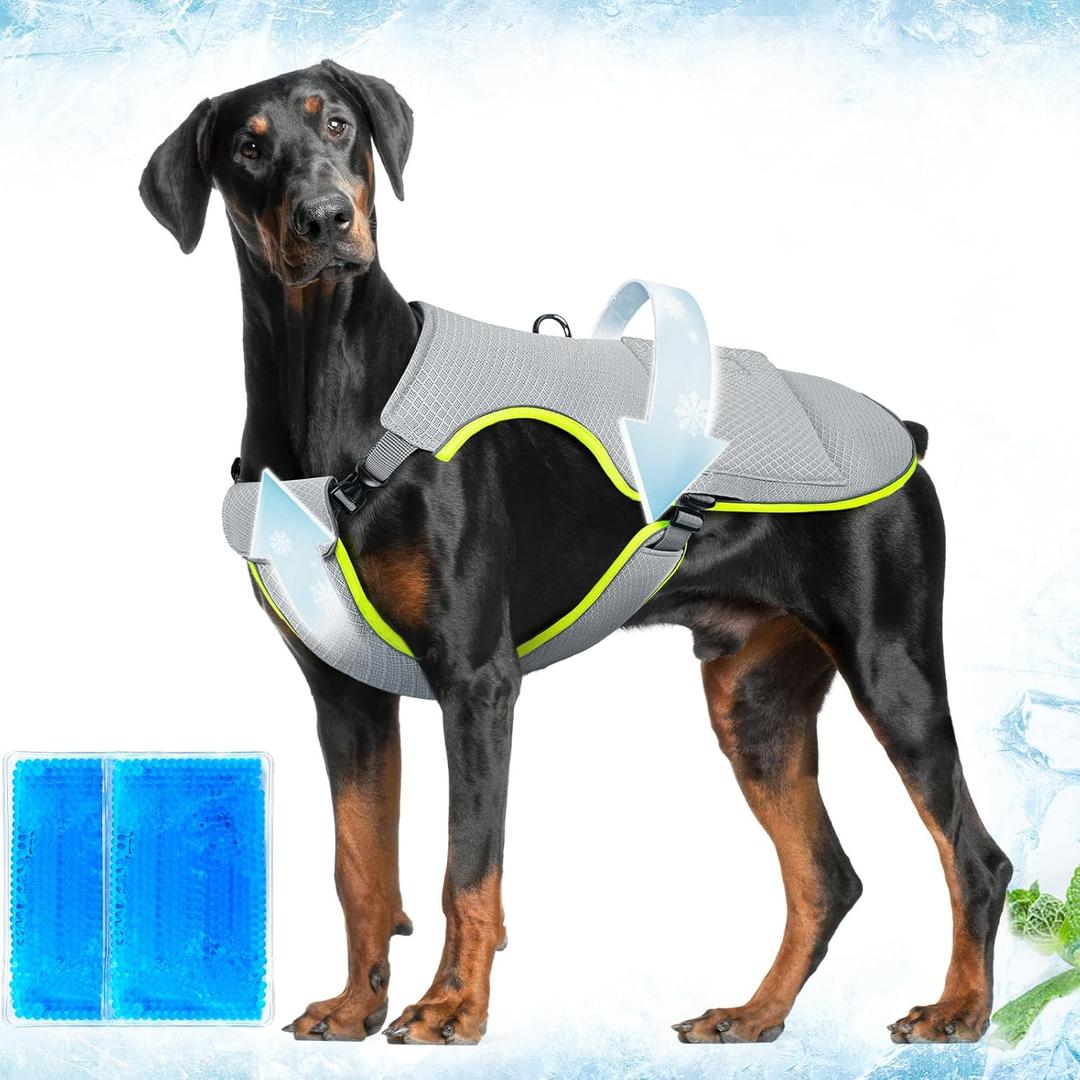 Mora Pets Dog Cooling Vest with Ice Pack Evaporation Cool Harness Adjustable Summer Shirt Pet Jacket for Hot Weather Fit Large Medium Small Dogs Grey XXL