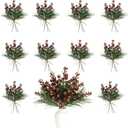 Geosar 24 Pieces Blue Christmas Artificial Greenery Pine Branches Small Holly Artificial Berries Picks Bulk for Crafts Wreath Decoration Xmas Tree Party Gift for Christmas Holiday Decor