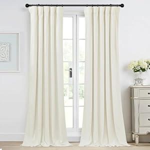 StangH Velvet Blackout Curtains for Living Room Ivory White Luxury Back Tab with Hook Belt Thermal Insulated Sliding Door Panels for Bedroom Home Office, W52xL96, 2 Panels