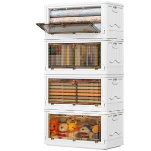 YFXCVSL 4 Tier Storage Bins with Lids 103QT - Stackable Storage Containers with Wheels, Folding Storage Boxes, Stackable Storage Bins, Closet Organizers and Storage for Living Room,Office