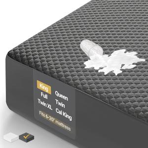 OhGeni 100% Waterproof Mattress Protector, King-Gray Size Mattress Pad, Fits 6"-20" Mattresses with Deep Pocket, Cooling, Breathable Fitted Sheets, Soft Bed Cover, Noiseless, Machine Washable