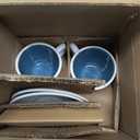 KIVY Cappuccino cups set of 4 [8oz] - Thick-walled stoneware cappuccino cup set for latte art - Latte mugs - Latte cups - Coffee mug - Latte art cup - Ceramic latte cup and saucer set of 4 - Blue