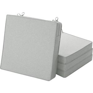 Outdoor Chair Cushions, Water-Resistant & Fade-Resistant, Patio Furniture Square Seat Replacement Chair Pads with Ties, Removable Cover, Non-Slip Bottom, Set of 4, 19 x 19 Inch, Light Grey