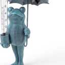 Topadorn Frog Rain Gauge, 21.5" Solar LED Outdoor Garden Stake with Umbrella, 5" Capacity Easy-to-Read Rainfall Meter, Blue Resin Decor