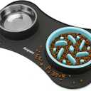 Slow Feeder Dog Bowls 3 in 1 Stainless Steel Dog Food and Water Bowls with Non-Spill Non-Skid Silicone Mat to Slow Down Eating for Large Medium Small Breed Size Dogs and Cats (Grey Blue)