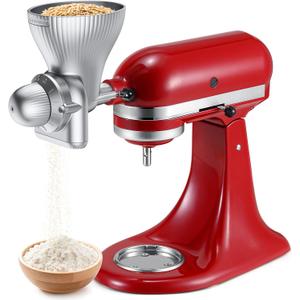 All Metal Grain Mill Attachment for KitchenAid Stand Mixer with 12 Grind Level Flour Mill, Grain Mill Attachment Fit for Grinding Wheat, Corn, Oats, Buckwheat, Millet, and Other Cereals