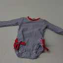 RuffleButts Baby/Toddler Girls Seersucker Long Sleeve One Piece Rash Guard Swimsuit with UPF 50+ Sun Protection (6-12 Months)