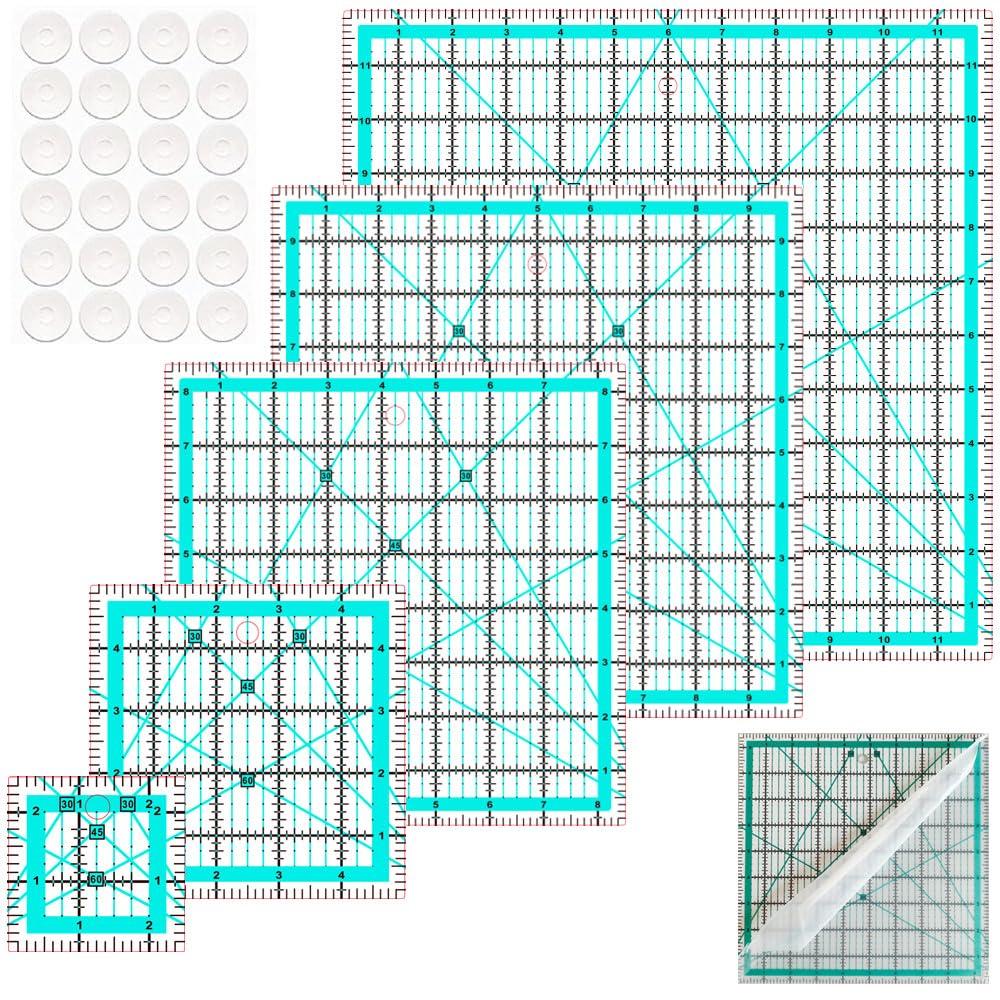 Quilting Rulers(2.5"X2.5", 5"X5", 8.5"X8.5", 10"X10",12"X12"),5 Square Ruler Quilting Templates,Quilting Ruler Acrylic Rulers (Light Blue)