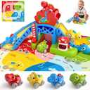 Toddler Toys for 1 2 Year Old Boy Gifts - Educational Dinosaur Slide Set with 4 Color/Number Push Cars and Playmat, Montessori Learning Toy for Baby 12-18 Months, 1st Birthday Present Ages 1-2, Red