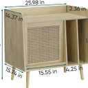 Semiocthome Record Player Stand with Vinyl Storage, Record Player Table with Rattan Cabinet Door, Vinyl Record Holder with Display Area, Side Table with Solid Wood Legs for Turntables for Living Room