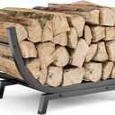 Firewood Rack - 25 inch Outdoor Indoor Metal Firewood Holder With Thickened Trapezoid Base-Double Coated Waterproof Rustproof Fireplace Firewood Stand, Black