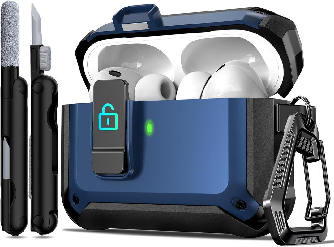 R-fun for AirPods Pro 3 Case, Magnetic Automatic Lock with Cleaning Kit & Keychain, Compatible with Apple AirPods Pro 3,Compatible with Magsafe, Full Drop Protection Cover, Blue