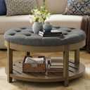 SONGMICS Storage Ottoman with Solid Wood Frame, Round Upholstered Ottoman Coffee Table, Footrest, Tufted Cushion, for Living Room, Easy Assembly, 31.5 x 31.5 x 17.7 Inches, Slate Gray ULSF053GN01