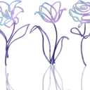 3 Pieces Metal Flowers Wall Arts Decor, Rustic Farmhouse Metal Wall Art Father's Day Gifts Purple Minimalist Floral Decor for Bathroom Kitchen Bedroom Living Room, 6x10 Inches - Housewarming Gifts