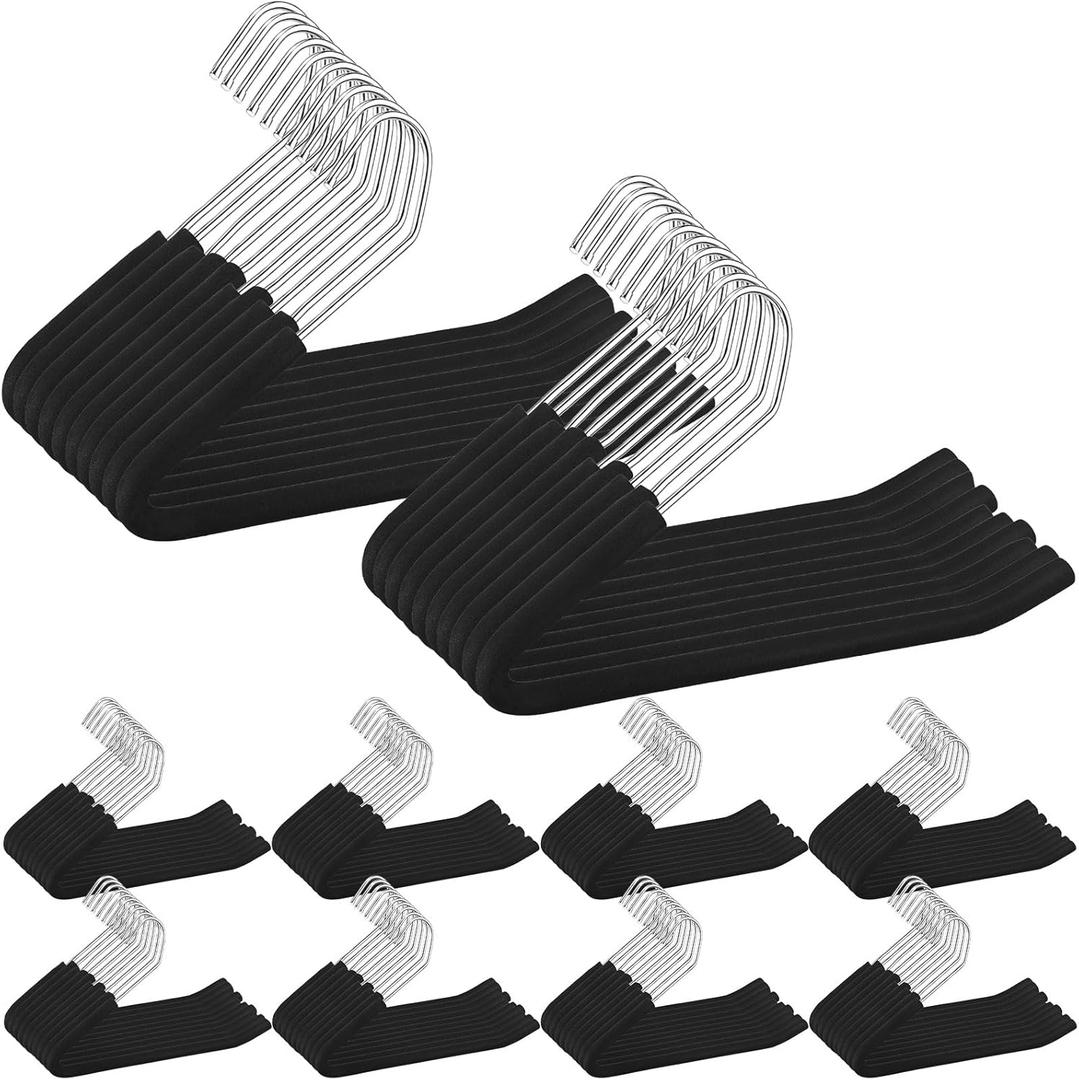 Open Ended Padded Pants Hangers Non Slip Foam Sponge Coated Pant Hangers for Men and Women Plating Anti Rust Chrome Metal for Closet Jeans Slacks Towel Skirt Organizer, Black(50 Pack)