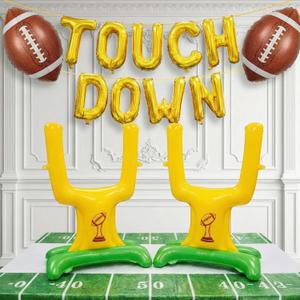 Football Party Decorations Includes Football Goalpost Touch down banner Foil Balloons for Kids Adults Sports Theme Touchdown Birthday Major Game Day Tailgating Season Celebration Supplies (Brown Gold 2)