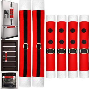 Boao 6 Pieces Christmas Refrigerator Door Handle Covers Kitchen Appliance Handle Covers Santa Belts Handle Decorations for Christmas Fridge Microwave Oven Dishwasher Handle Protector(Buckle Style)