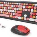 Wireless Keyboard and Mouse Combo, Colorful Ergonomic Full Size Retro Low-Noise Keyboard with Cute keycaps, Compatible with Windows, PC, Perfer for Home and Office Keyboards (Black)