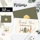 FYSUIMU 50 Pack Baby Shower Thank You Cards Green Baby Cloth Mallard Duck Note Cards with Envelopes Stickers Boxed Greeting Blank Card for Boy Birthday Supplies