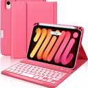 Cousper for iPad mini 7 Keyboard Case A17 Pro 2024/iPad Mini 6 Generation Case with Keyboard 2021 8.3 Inch, Pencil Holder, 7 Color Backlit Detachable Keyboard Cover for iPad mini 7th/6th Gen,DarkPink