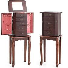 Armoire Jewelry Cabinet Storage Chest Stand Organizer Necklace Wood