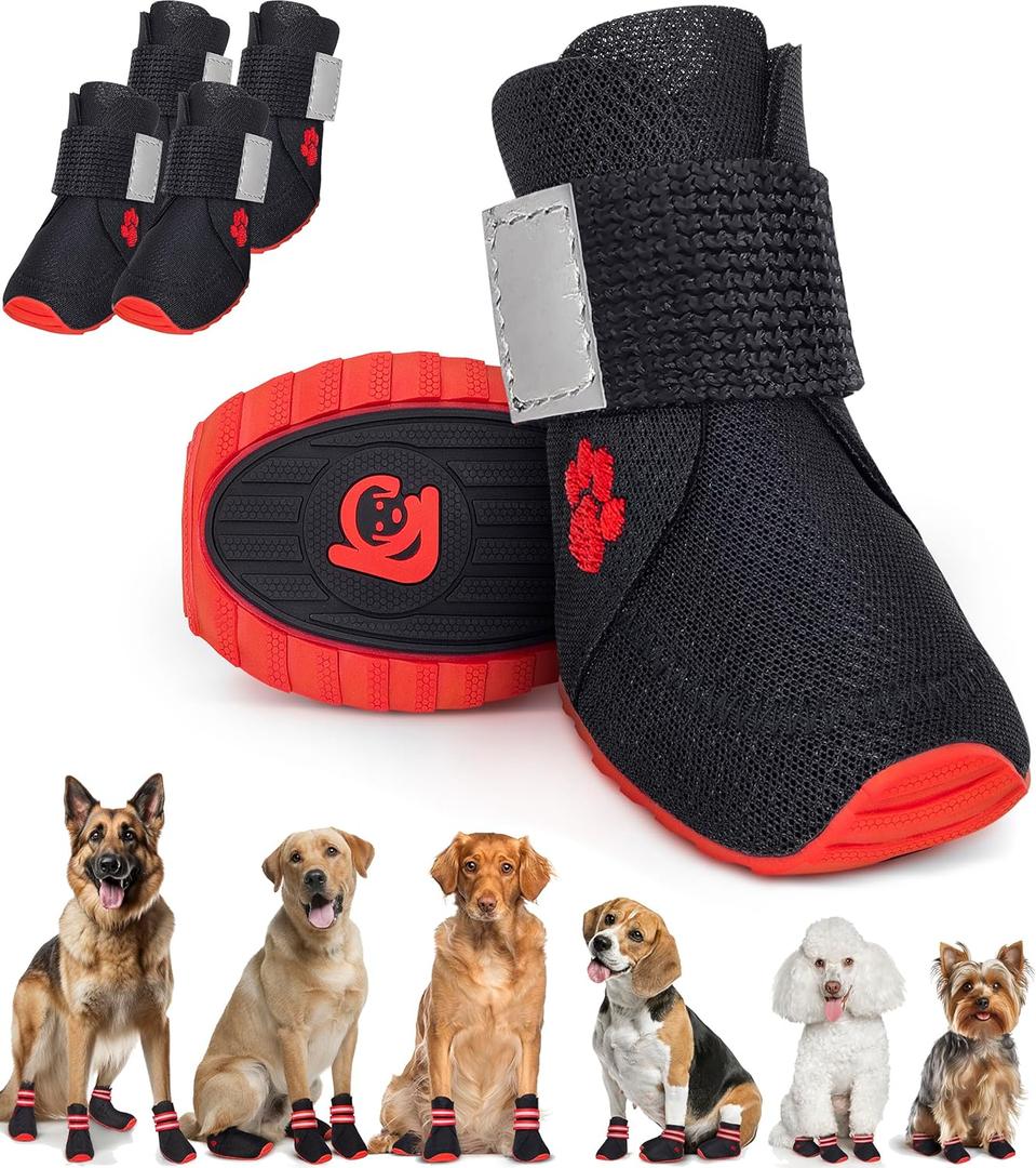 Breathable Anti-Slip Dog Shoes 2.0 - with Elastic Straps for Small, Medium & Large Dogs | x4 Dog Boots for Summer Hot Pavement, Hiking, Rain, Heat & General Paw Protection | Size 40