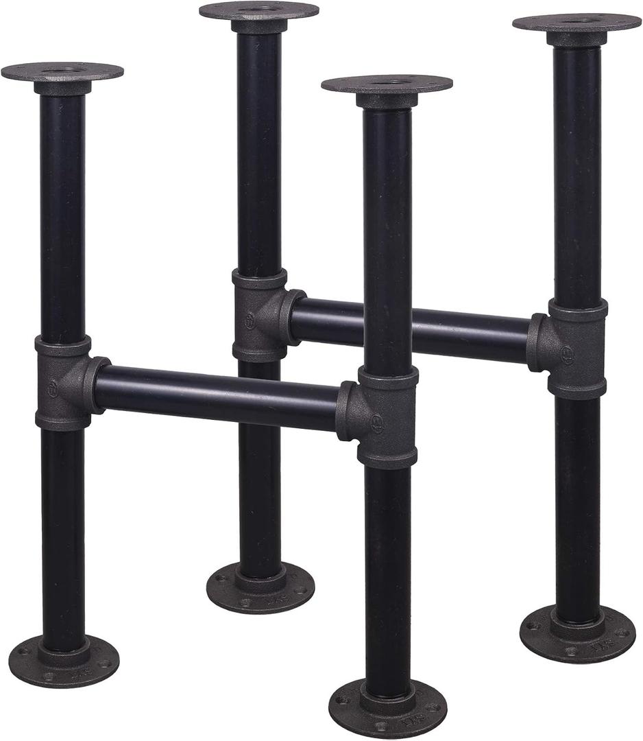 16'' Hight H-Shape Industrial Table Leg Set, Grey Steel Metal Pipes Vintage Furniture for Coffee and End Table Legs