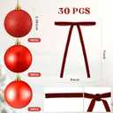 Liliful 30 Pcs Red 2.36'' Christmas Balls Ornaments with 30 Pcs Velvet Bows for Christmas Tree Shatterproof Plastic Hanging Ornaments Decorations for Holiday Wreath Indoor Outdoor Party Decor