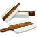 6 Pack Marble and Wood Cutting Board Acacia Wooden Marble Serving Tray with Handle Charcuterie Chopping Board for Laser Engrave, DIY Gift(13.75 Inches x 7.25 Inches)