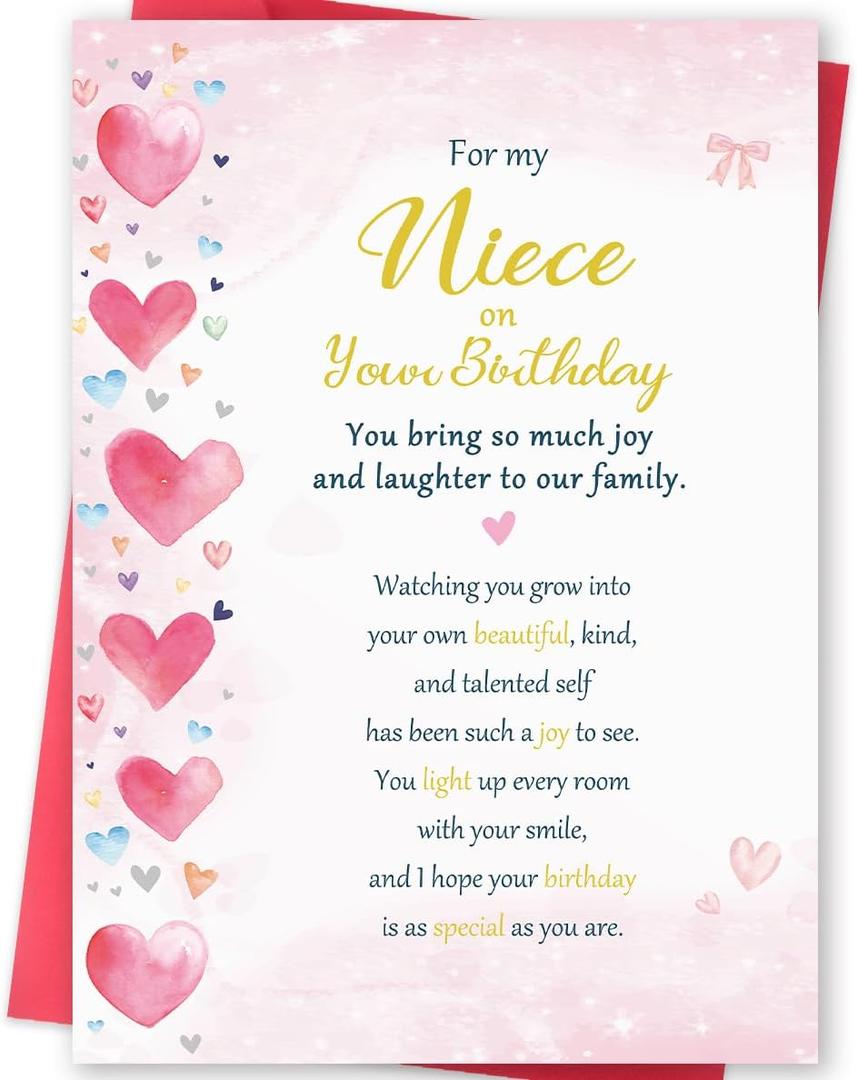 4 x Niece Birthday Card, 5x7 inches