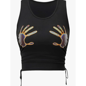 Floerns Women's Graphic Print Sleeveless Drawstring Ruched Crop Tank Top, S